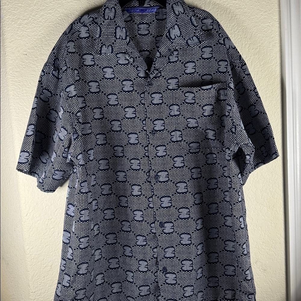 Buda bean Casual Short-Sleeve Button-Down Shirt in‎ Navy Pattern